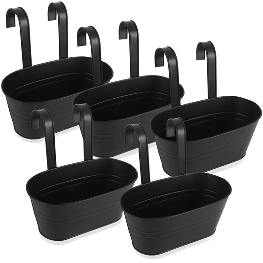 Synoratory 5 Pcs Hanging Planters Hanging Flower Pots Metal Iron with Detachable Hooks Home Decor,Black