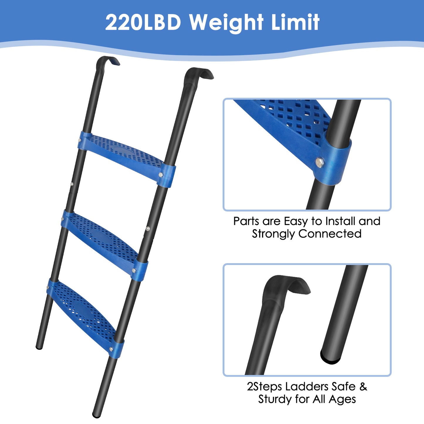 Synoratory Trampoline Ladder 3 Steps,Rust-Resistant Steel Ladder,Wide Skid-Proof Steps