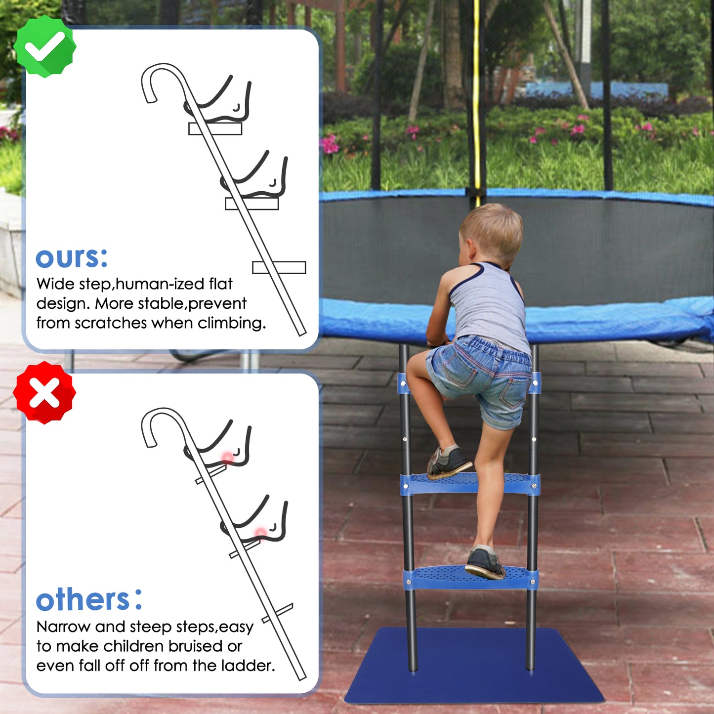 Synoratory Trampoline Ladder 3 Steps,Rust-Resistant Steel Ladder,Wide Skid-Proof Steps
