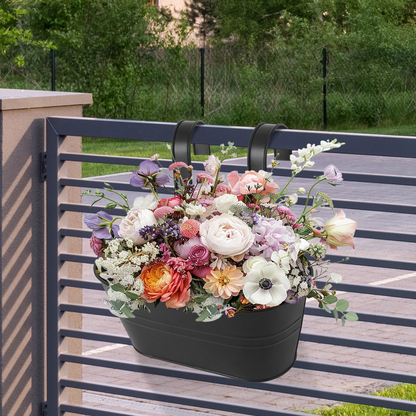 Synoratory 5 Pcs Hanging Planters Hanging Flower Pots Metal Iron with Detachable Hooks Home Decor,Black