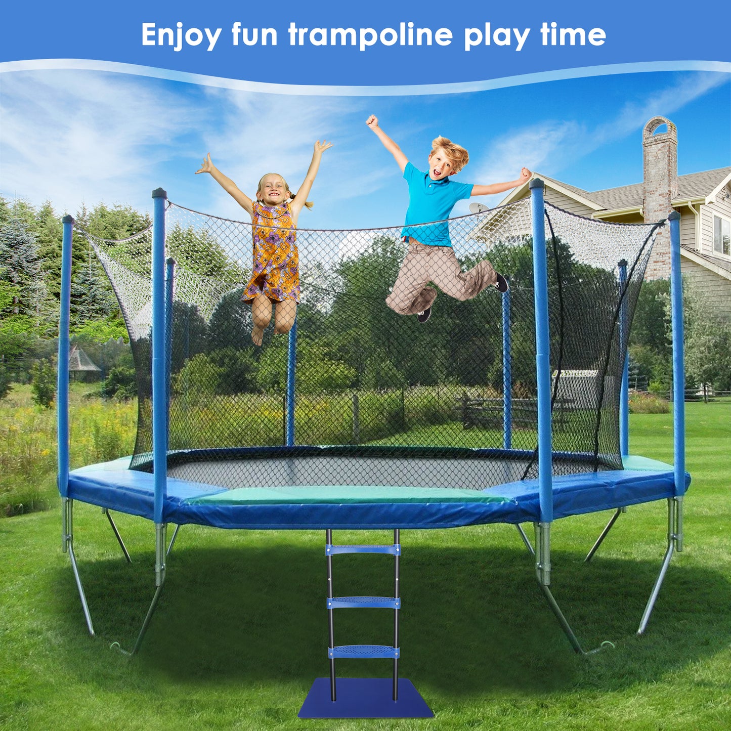 Synoratory Trampoline Ladder 3 Steps,Rust-Resistant Steel Ladder,Wide Skid-Proof Steps
