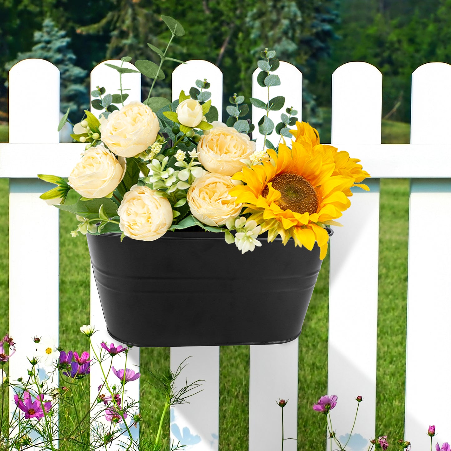 Synoratory 5 Pcs Hanging Planters Hanging Flower Pots Metal Iron with Detachable Hooks Home Decor,Black
