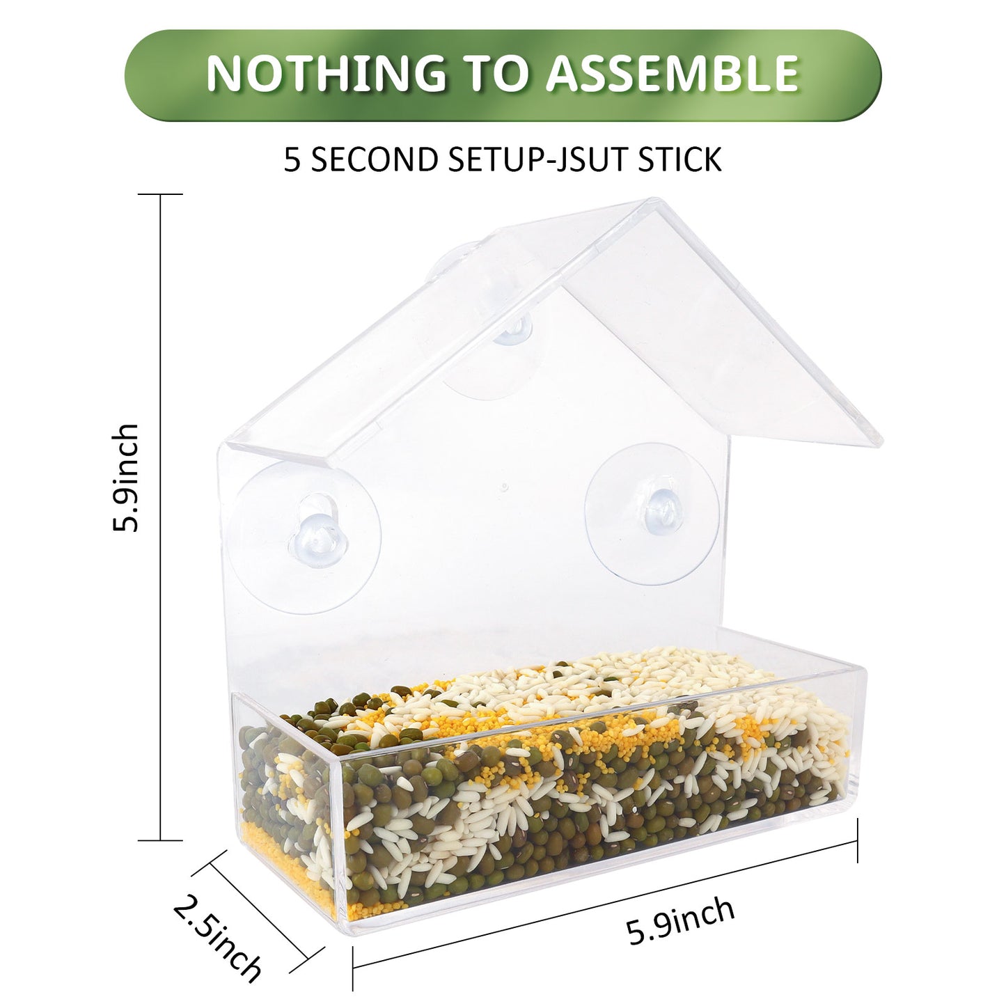 Window Bird Feeders Clear Bird Feeder Outdoor Hanging with Strong Suction Cups