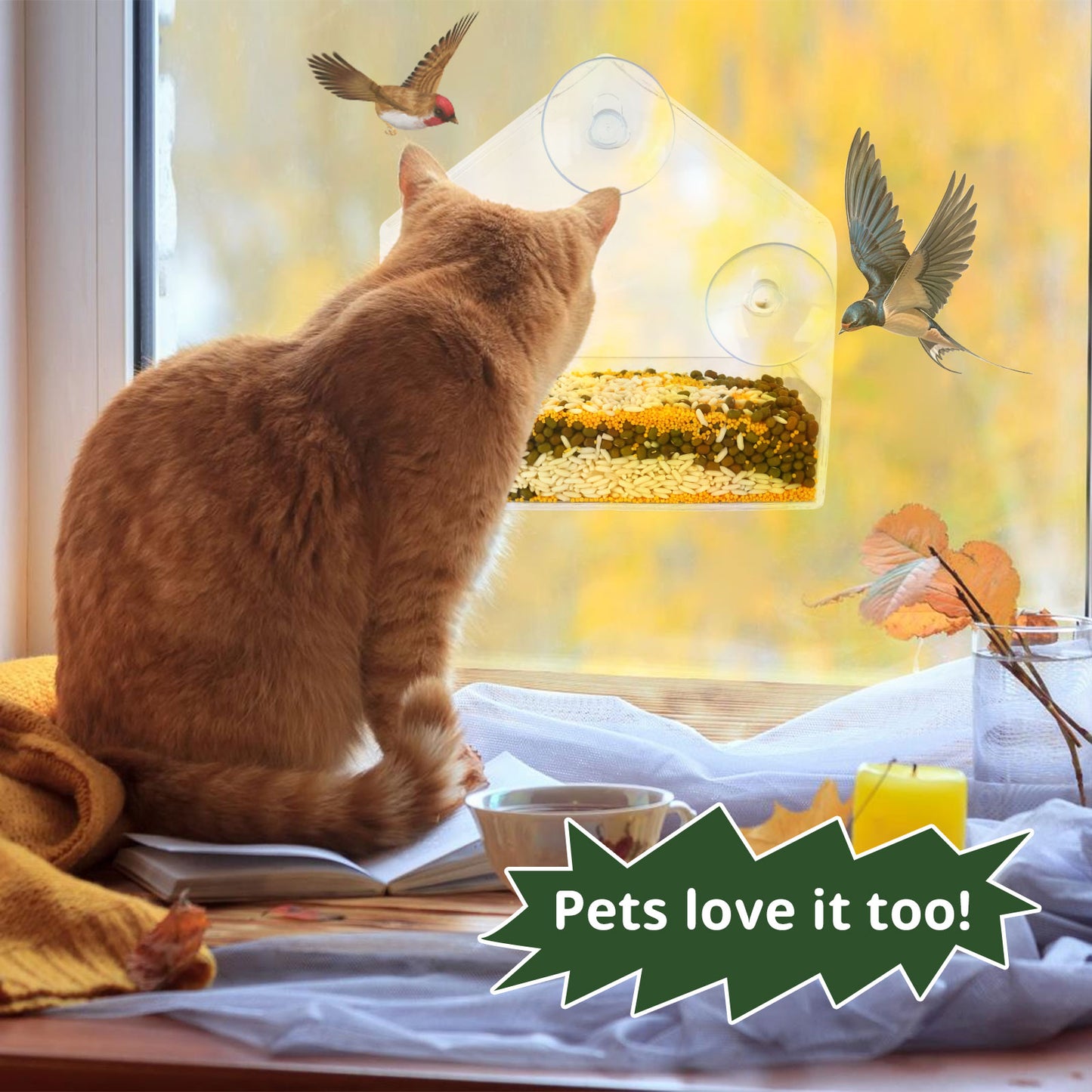 Window Bird Feeders Clear Bird Feeder Outdoor Hanging with Strong Suction Cups