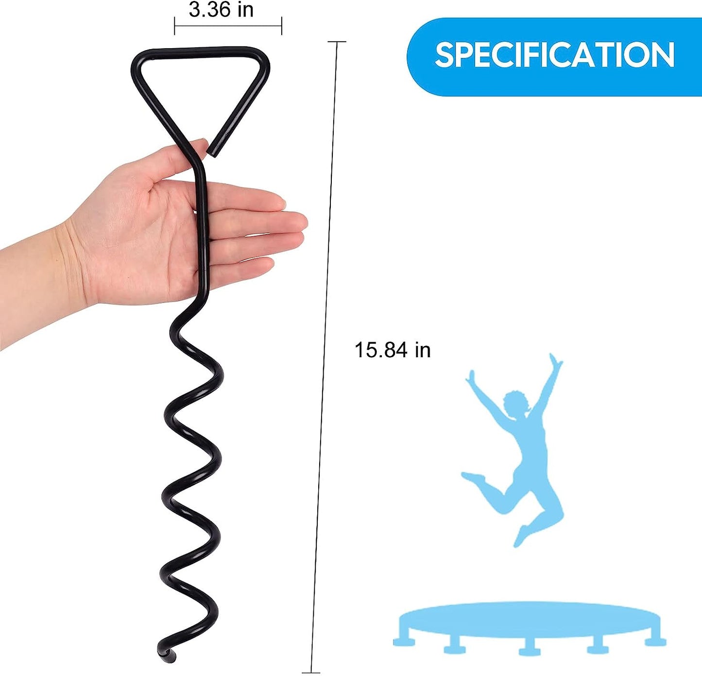 synoratory Heavy Duty Trampoline Stakes Anchors High Wind,Galvanized Steel Trampoline Anchors Kit for 15ft,14ft,12ft,10ftTrampoline,15.8inch Ground Anchors Trampoline Accessories