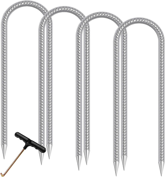 Trampolines Wind Stakes Heavy Duty U Type Sharp Ends Safety Ground Anchor Galvanized Steel for Soccer Goals, Camping Tents and Huge Garden Decoration (Trampoline Stakes 4pcs)