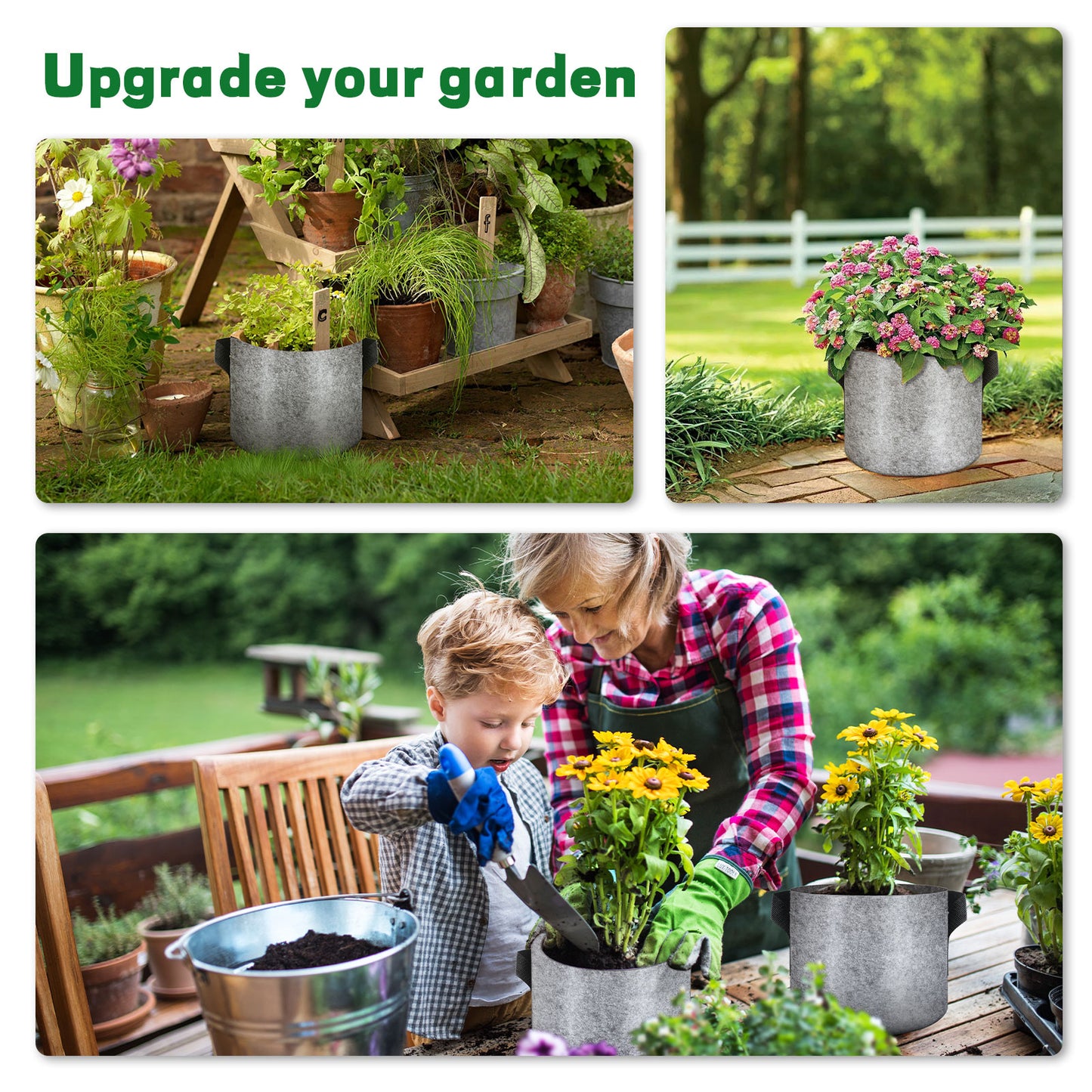 Grow Bags 5 Pcs - 5 Gallon Grow Bags Heavy Duty Non-Woven Fabric Pots with Handles Plant Grow Bags Perfect for Potato, Strawberry, Chili,Carrot, Radish, Peanut and Other Vegetables