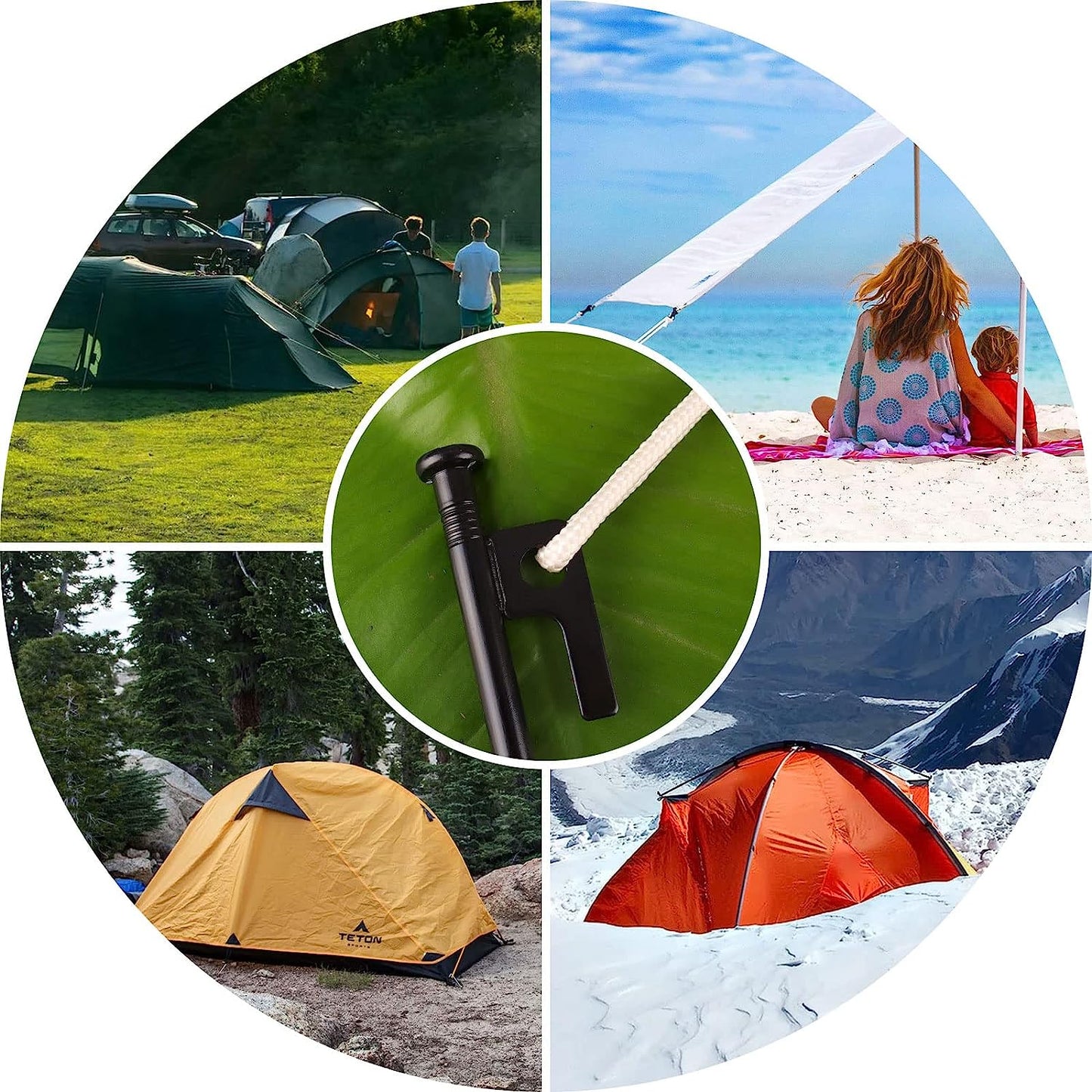 Tent Stakes Heavy Duty Ground Anchors Unbreakable and Inflexible for Camping,Galvanized Non-Rust Metal Tent Pegs 12inch Camping Stakes for Anchoring Tent, 8Pcs Canopy Stakes and 1pcs T-Hook (Back)