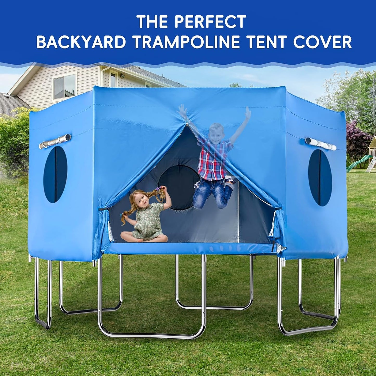 14FT Trampoline Tent,Fits for 6 Straight Pole Round Trampoline Cover, Outdoor Fun for Kids,Protect from Sun (Tent Only)