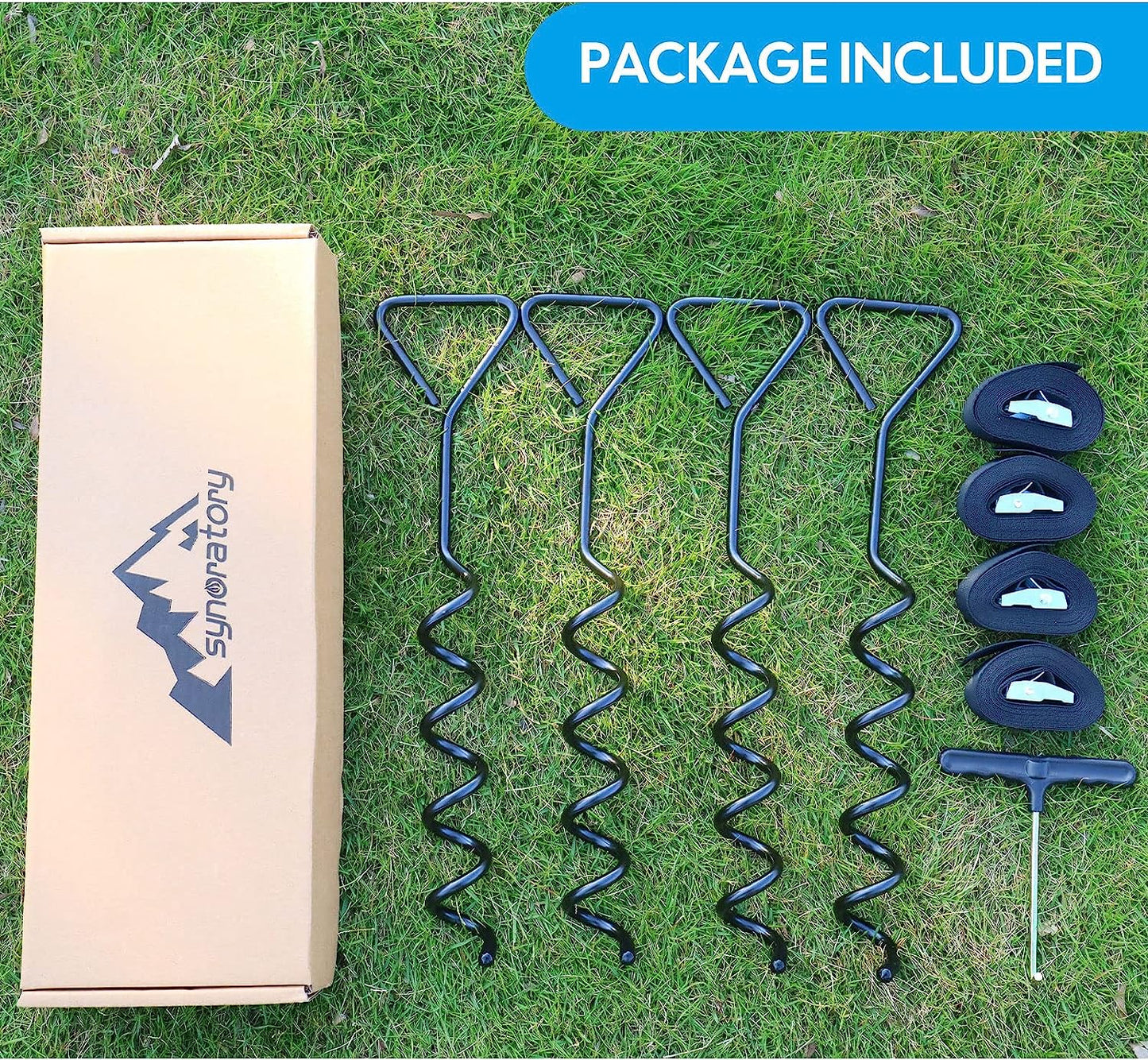 synoratory Heavy Duty Trampoline Stakes Anchors High Wind,Galvanized Steel Trampoline Anchors Kit for 15ft,14ft,12ft,10ftTrampoline,15.8inch Ground Anchors Trampoline Accessories