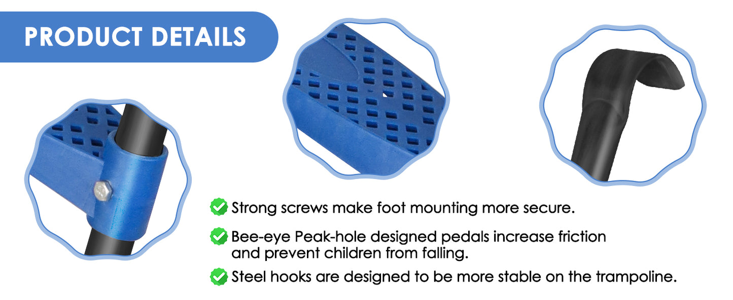 Trampoline Ladder 39inch Long, 3 Step Trampoline Steps with Horizontal Wide Steps, Trampoline Accessories for Kids and Adults (Blue 3 Step)