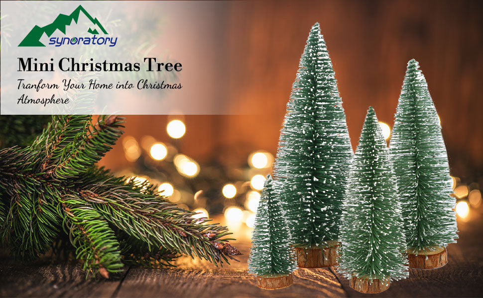 Small Christmas Tree,Mini Christmas Tree, Mini Pine Tree, Bottle Brush Fake Trees with Wooden Base for Tabletop Decorative (Plant Green)