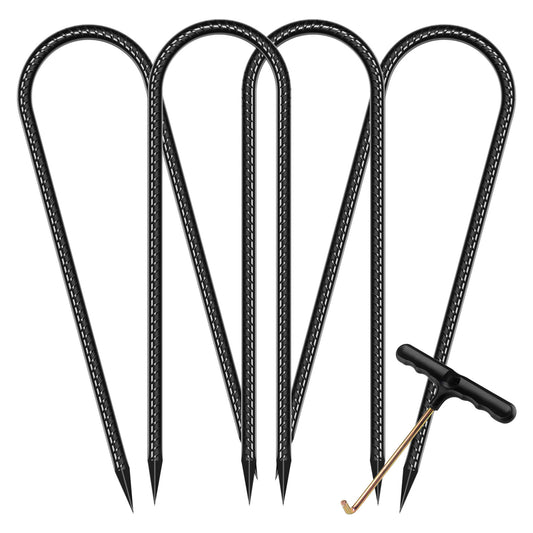 Trampolines Stakes Anchors High Wind Heavy Duty U Type Safety Trampoline Wind Stakes Galvanized Steel (All-Season, Black)