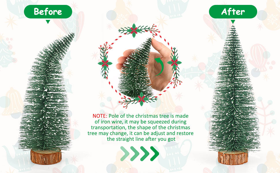 Small Christmas Tree,Mini Christmas Tree, Mini Pine Tree, Bottle Brush Fake Trees with Wooden Base for Tabletop Decorative (Plant Green)