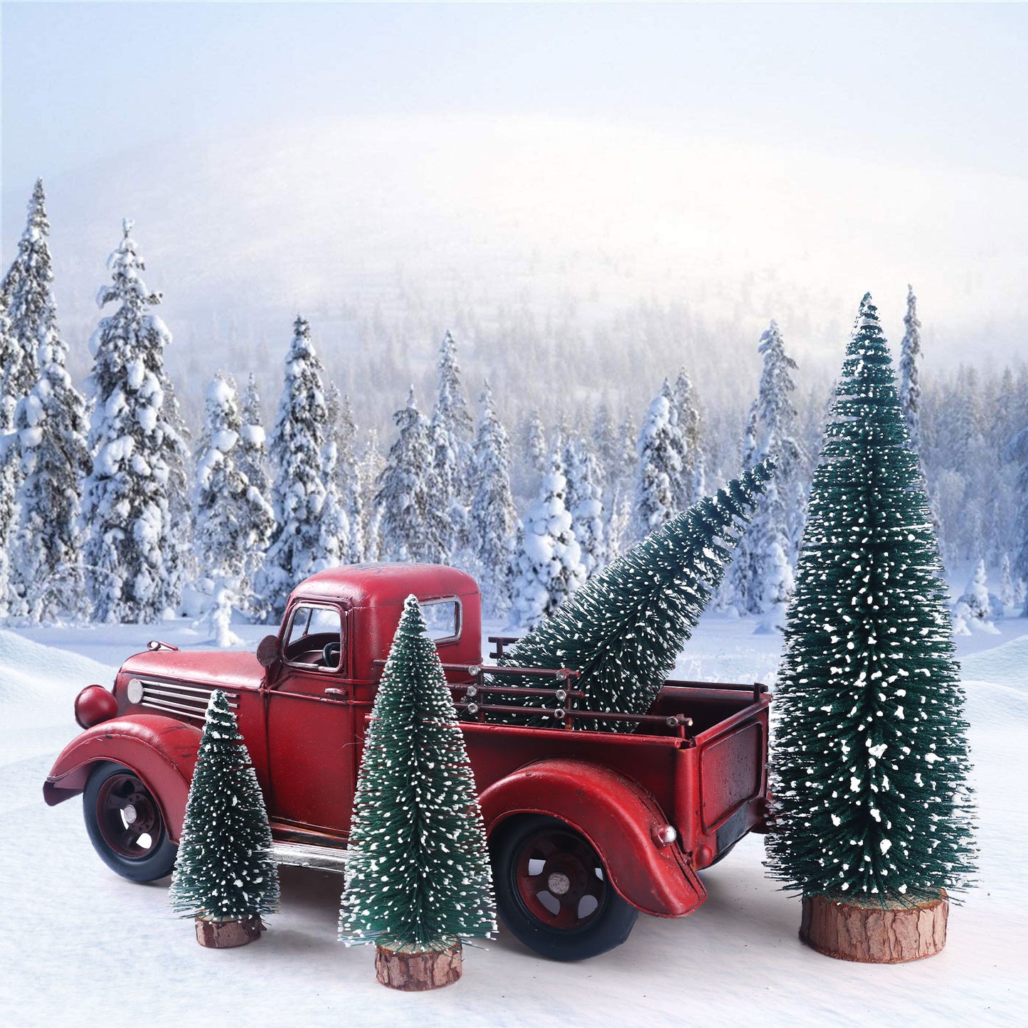 Small Christmas Tree,Mini Christmas Tree, Mini Pine Tree, Bottle Brush Fake Trees with Wooden Base for Tabletop Decorative (Plant Green)