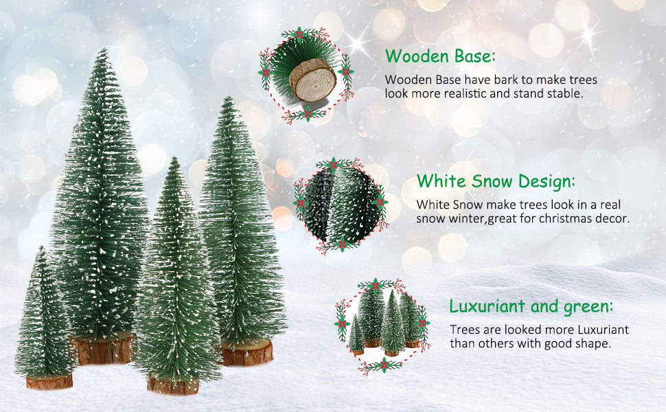 Small Christmas Tree,Mini Christmas Tree, Mini Pine Tree, Bottle Brush Fake Trees with Wooden Base for Tabletop Decorative (Plant Green)