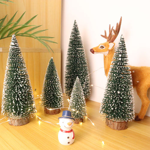 Small Christmas Tree,Mini Christmas Tree, Mini Pine Tree, Bottle Brush Fake Trees with Wooden Base for Tabletop Decorative (Plant Green)