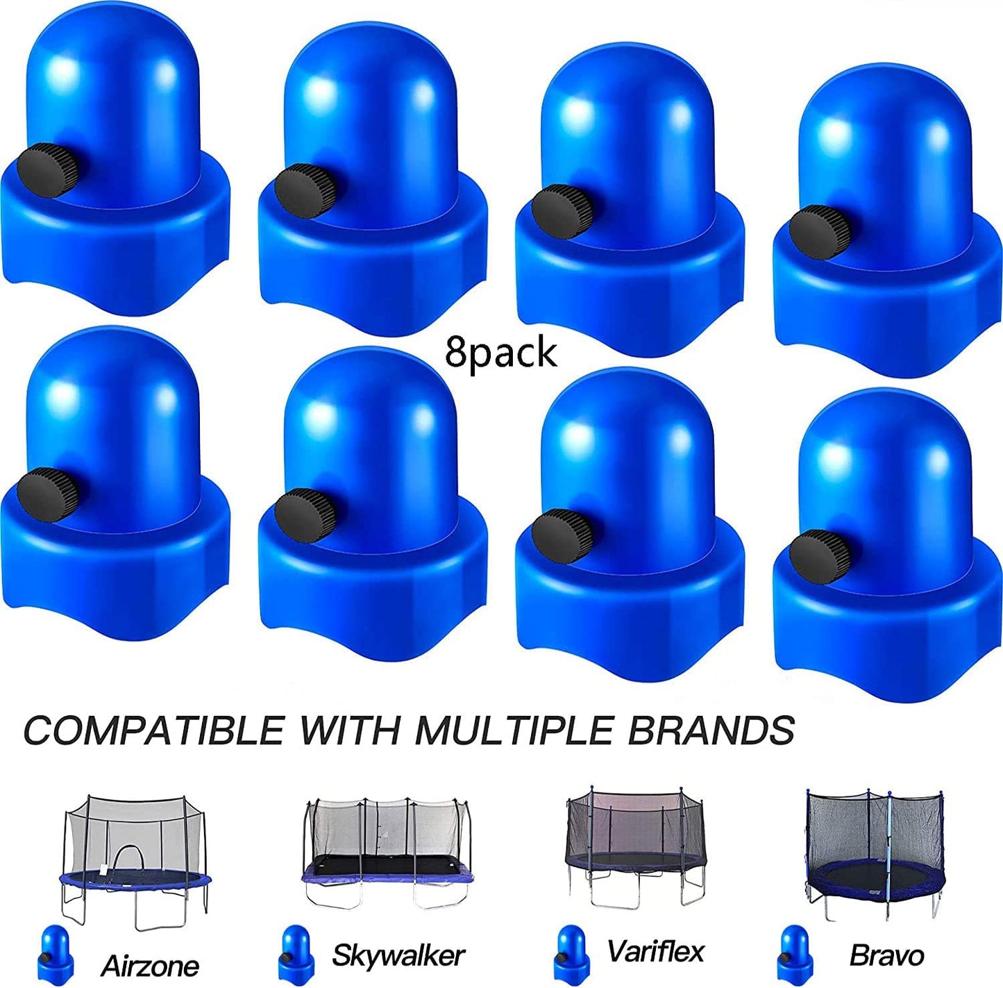 synoratory 1.5”Diameter Trampoline Enclosure Pole Caps with Screw Thumb for Trampoline Net Hook, 8 Pieces Safety Trampoline Pole Caps Blue