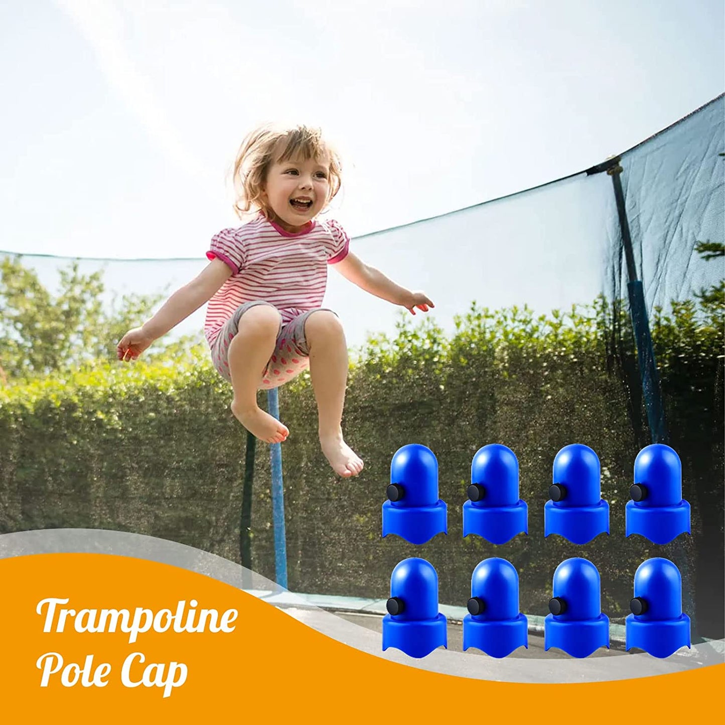 synoratory 1.5”Diameter Trampoline Enclosure Pole Caps with Screw Thumb for Trampoline Net Hook, 8 Pieces Safety Trampoline Pole Caps Blue