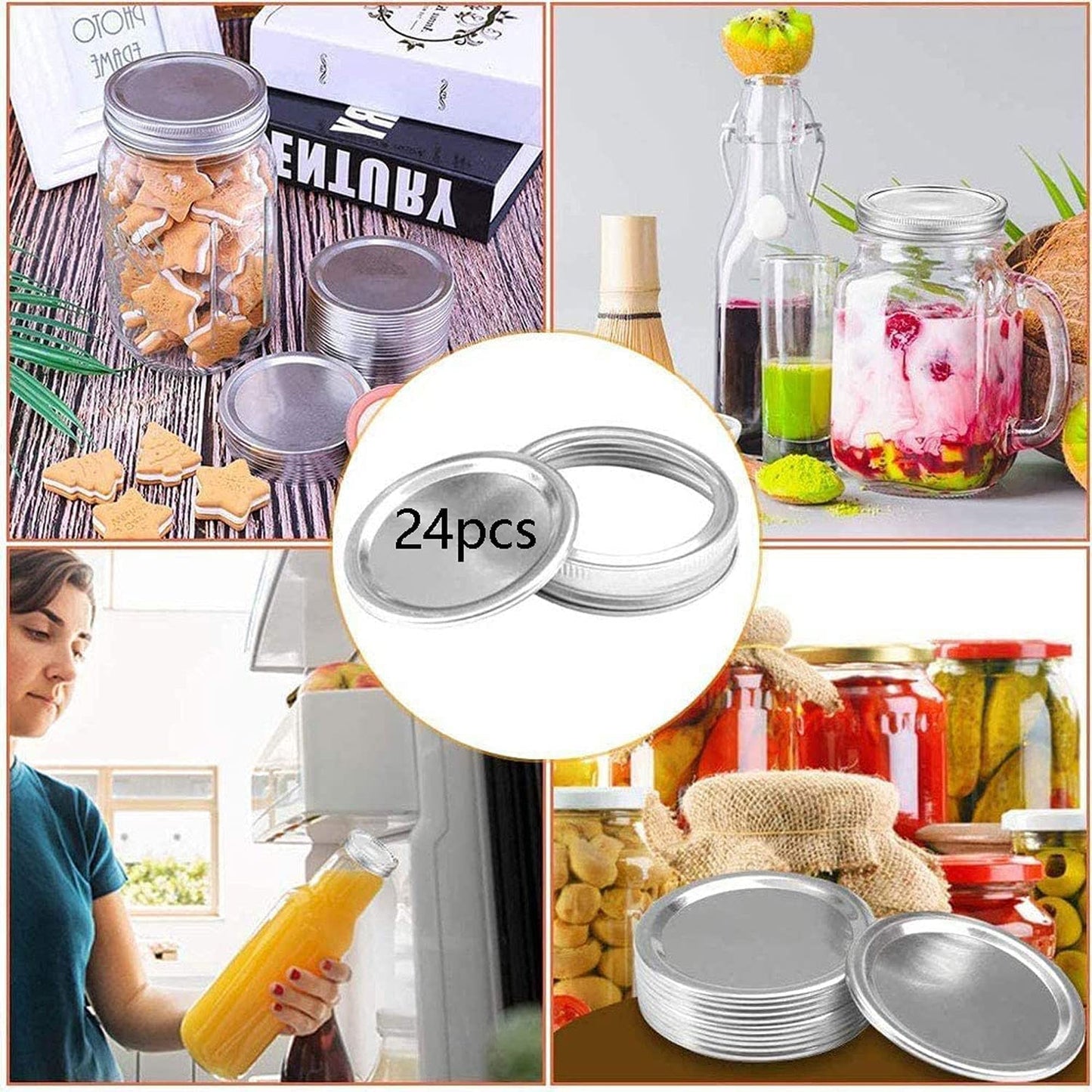 2.75inch Regular Mouth Canning Lids and Sealing Band,Mason Jar Lids for Ball,Kerr Jars,Split-type Lids Leak Proof Stainless Steel Lids for Canning (24pcs canning lids)