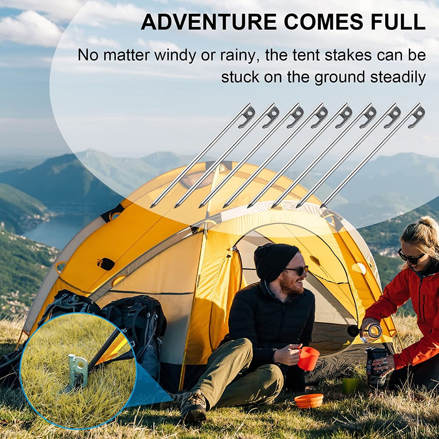 Tent Stakes Heavy Duty Ground Anchors Unbreakable and Inflexible for Camping,Galvanized Non-Rust Metal Tent Pegs 11.8inch Camping Stakes for Anchoring Tent, 8Pcs Canopy Stakes and 1pcs T-Hook
