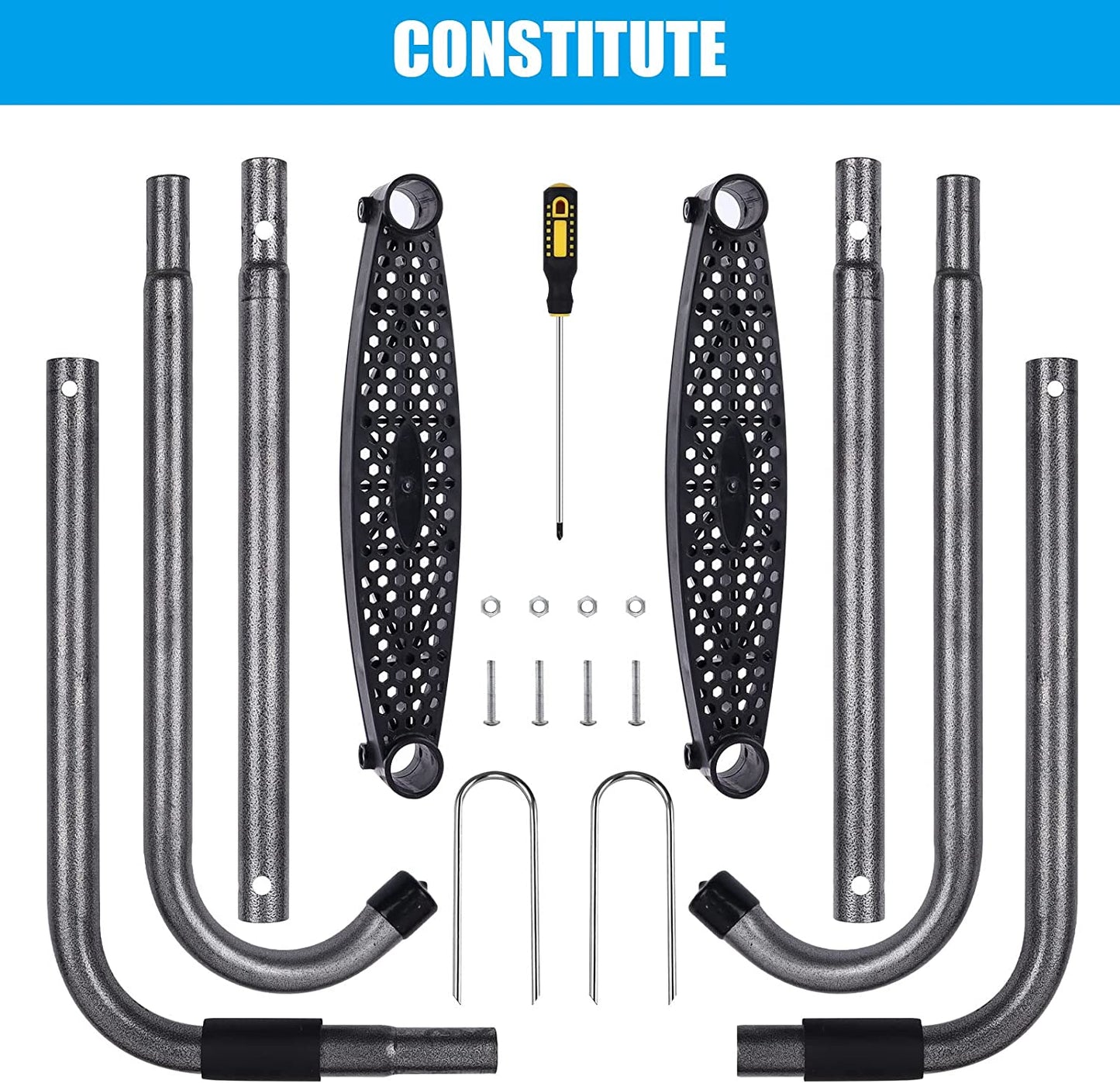 Universal Trampoline Ladder 2 Steps for Trampoline, Rust-Resistant Steel Ladder with Wide Skid-Proof Steps, 41inch Length Trampoline Accessories(inlude 2 Trampoline Stake+Phillips Screwdriver