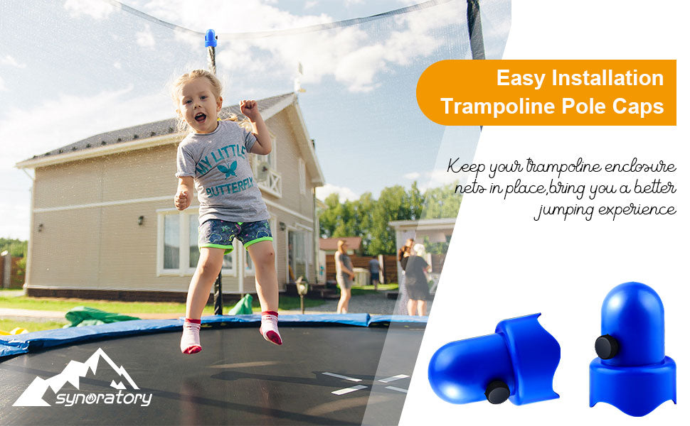 synoratory 1.5”Diameter Trampoline Enclosure Pole Caps with Screw Thumb for Trampoline Net Hook, 8 Pieces Safety Trampoline Pole Caps Blue