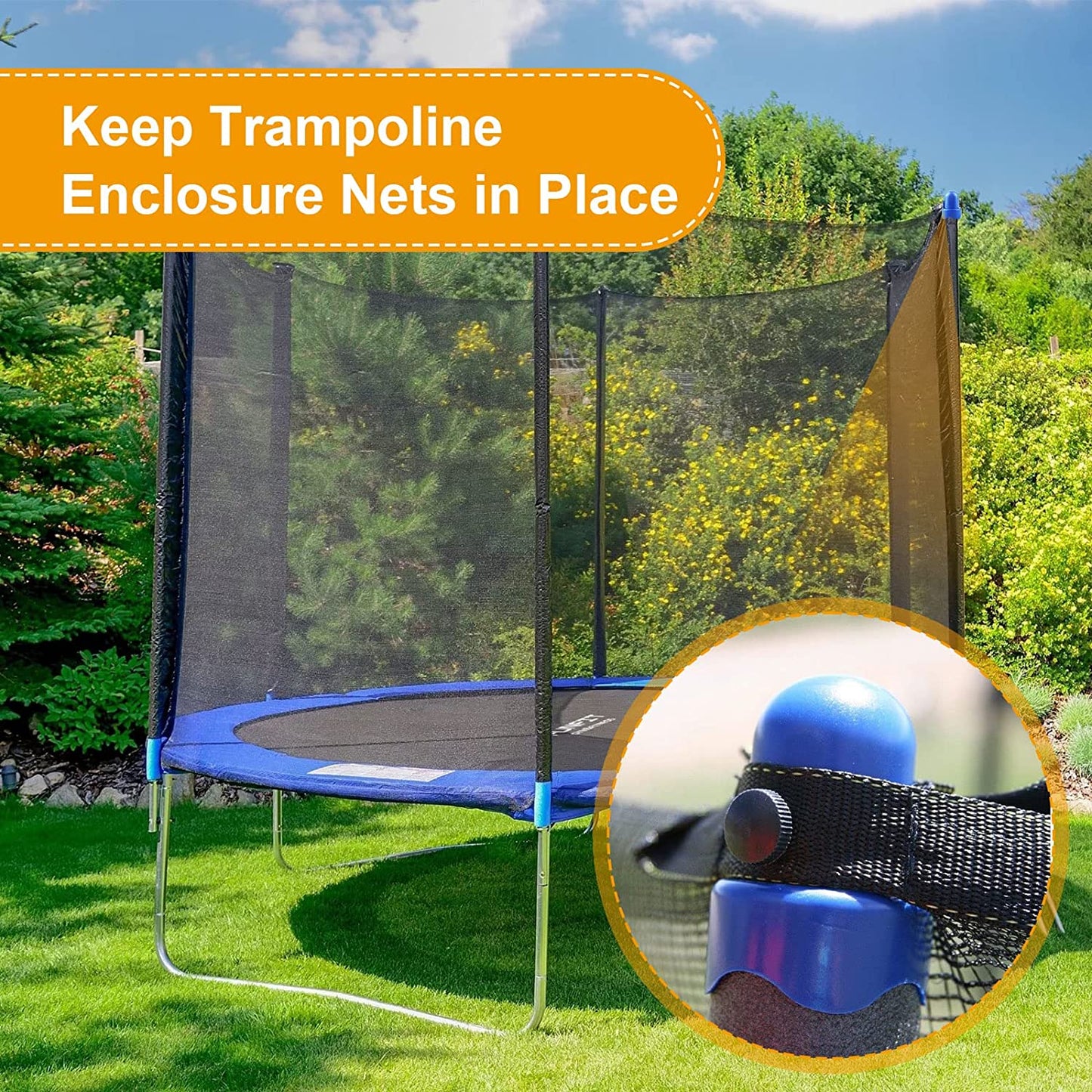 synoratory 1.5”Diameter Trampoline Enclosure Pole Caps with Screw Thumb for Trampoline Net Hook, 8 Pieces Safety Trampoline Pole Caps Blue