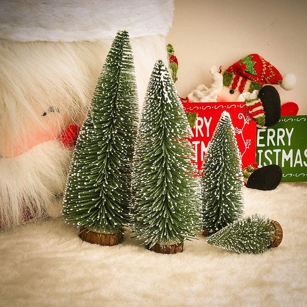 Small Christmas Tree,Mini Christmas Tree, Mini Pine Tree, Bottle Brush Fake Trees with Wooden Base for Tabletop Decorative (Plant Green)