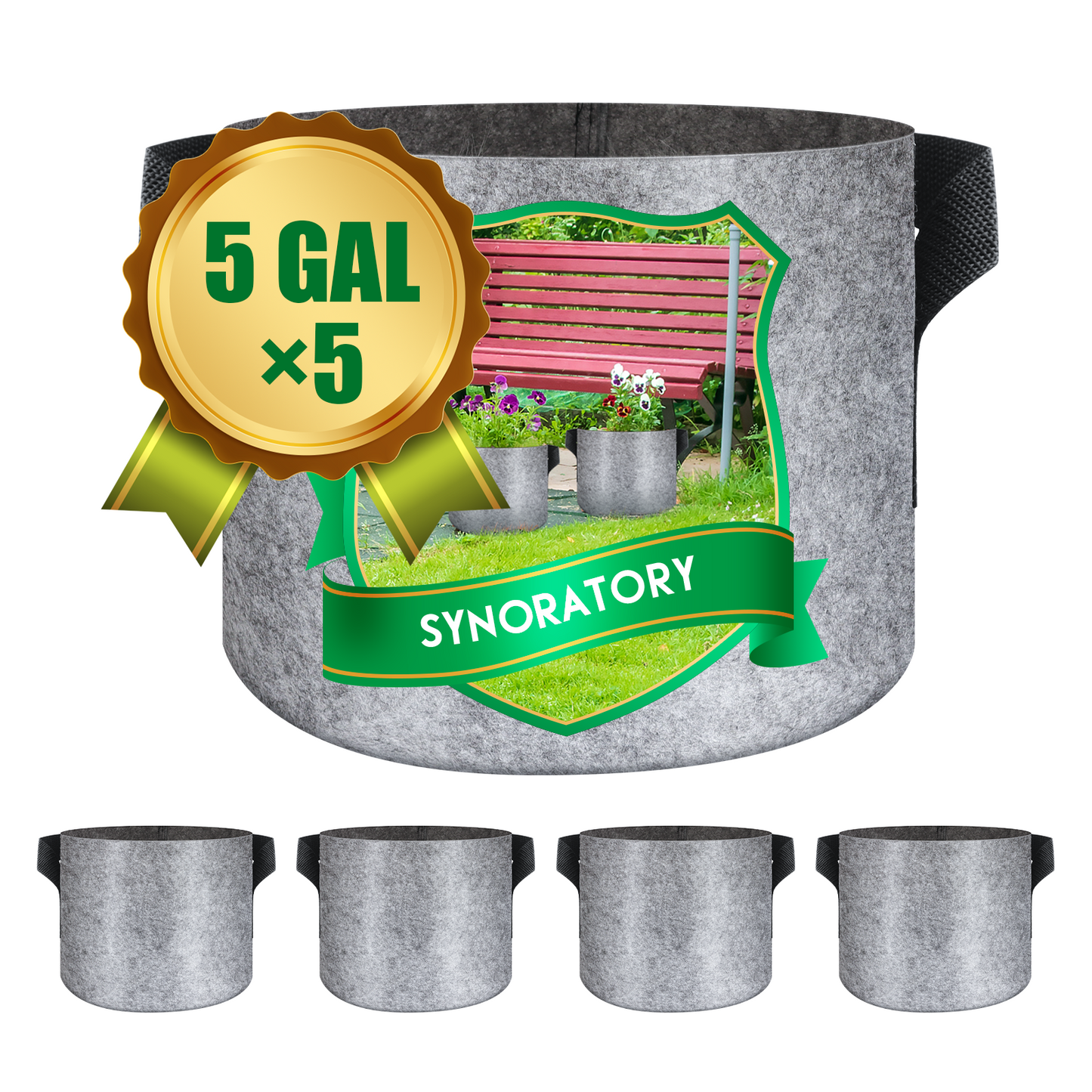 Grow Bags 5 Pcs - 5 Gallon Grow Bags Heavy Duty Non-Woven Fabric Pots with Handles Plant Grow Bags Perfect for Potato, Strawberry, Chili,Carrot, Radish, Peanut and Other Vegetables