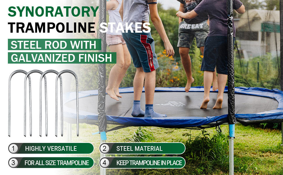 Trampoline Stakes Anchors High Wind Heavy Duty Trampoline Anchor Kit U Type Sharp Ends Safety Ground Anchor Galvanized Steel for Soccer Goals, Camping Tents and Huge Garden Decoration (8Pcs, Silver)