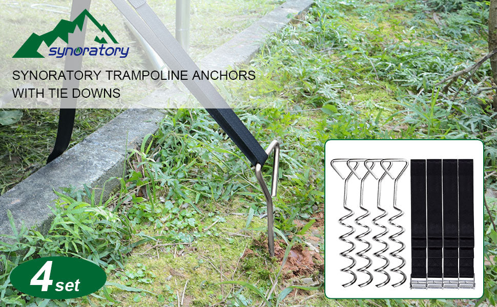 synoratory Heavy Duty Trampoline Stakes Anchors High Wind,Galvanized Steel Trampoline Anchors Kit for 15ft,14ft,12ft,10ftTrampoline,15.8inch Ground Anchors Trampoline Accessories