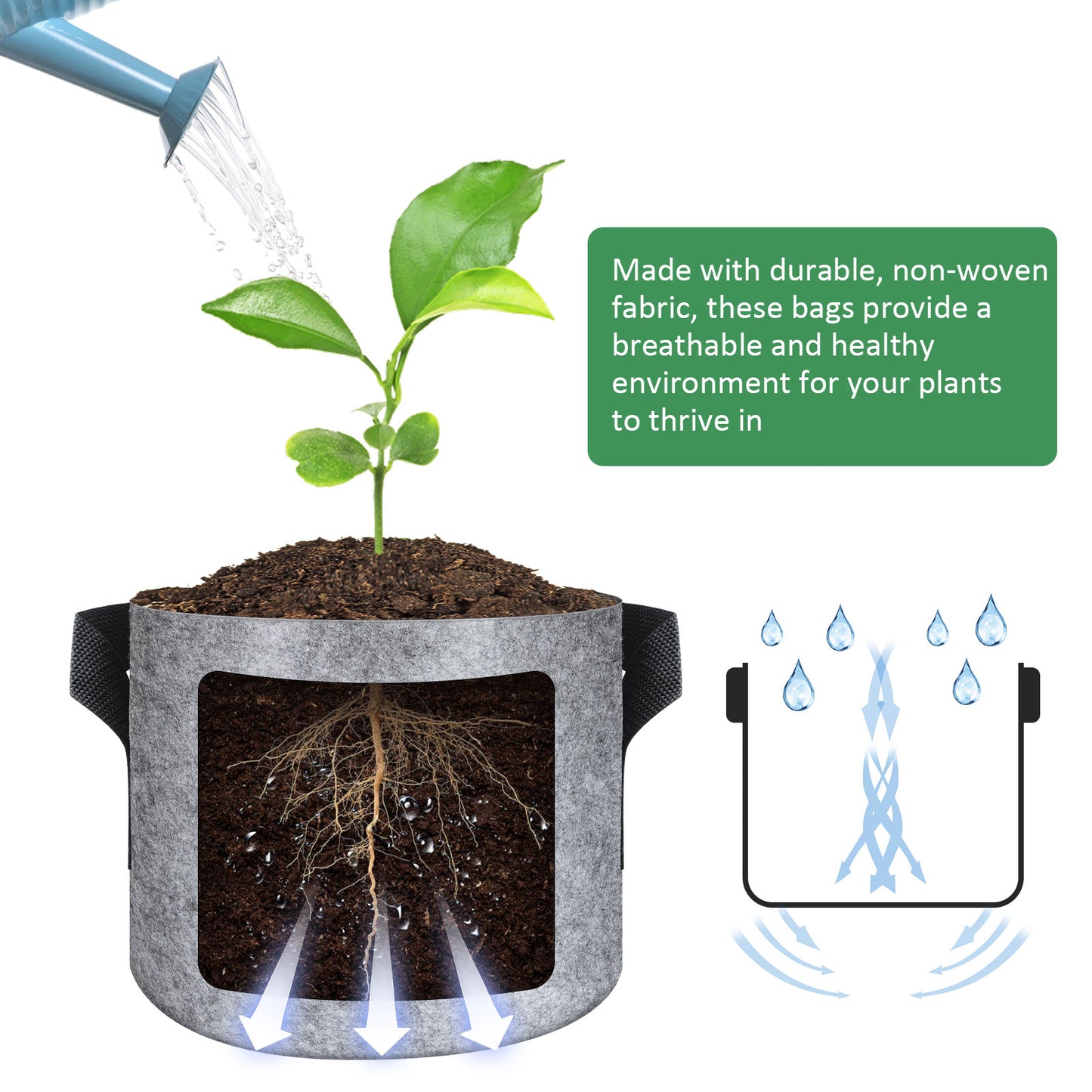 Grow Bags 5 Pcs - 5 Gallon Grow Bags Heavy Duty Non-Woven Fabric Pots with Handles Plant Grow Bags Perfect for Potato, Strawberry, Chili,Carrot, Radish, Peanut and Other Vegetables