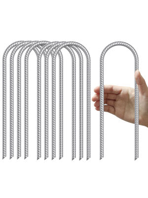 Trampoline Stakes Anchors High Wind Heavy Duty Trampoline Anchor Kit U Type Sharp Ends Safety Ground Anchor Galvanized Steel for Soccer Goals, Camping Tents and Huge Garden Decoration (8Pcs, Silver)