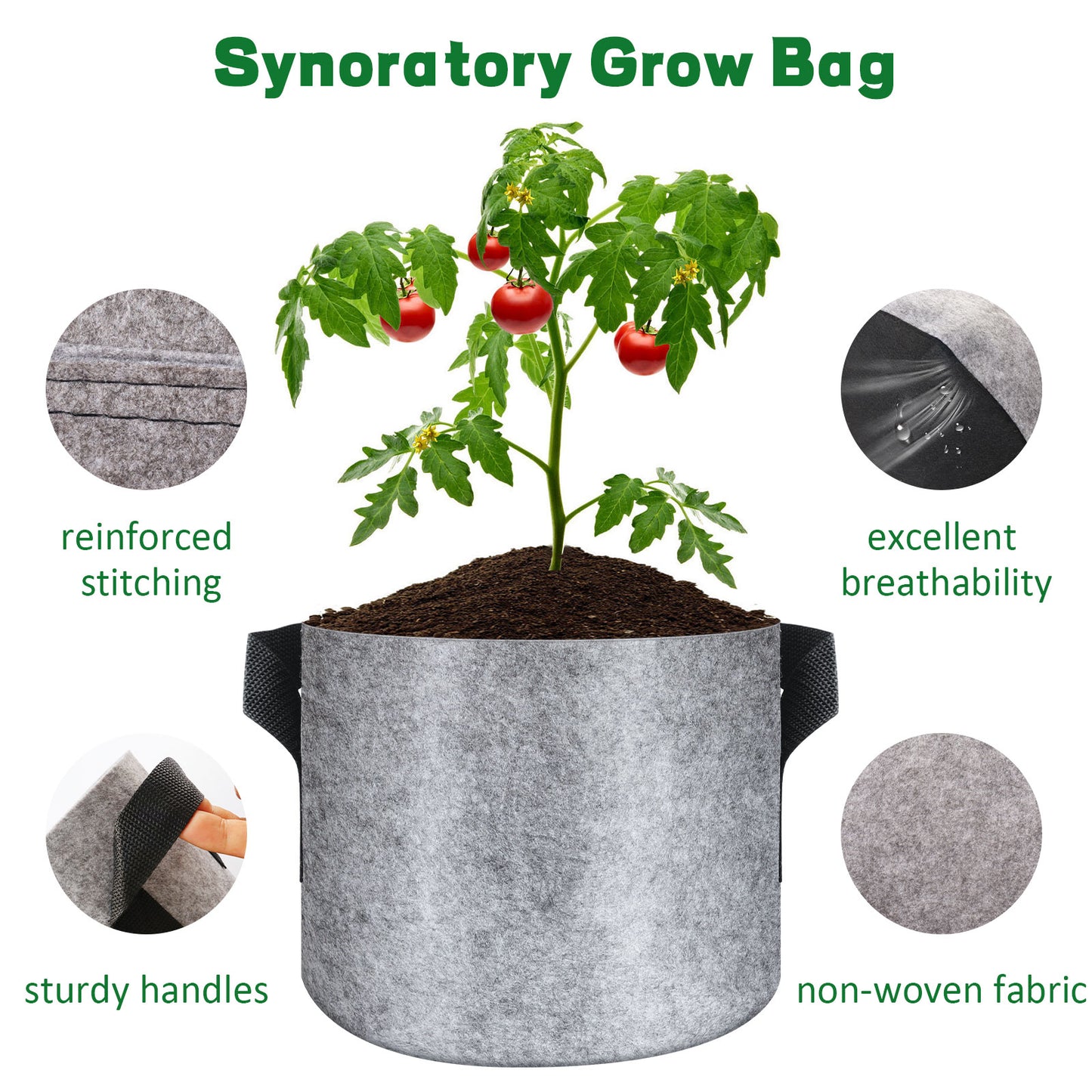 Grow Bags 5 Pcs - 5 Gallon Grow Bags Heavy Duty Non-Woven Fabric Pots with Handles Plant Grow Bags Perfect for Potato, Strawberry, Chili,Carrot, Radish, Peanut and Other Vegetables