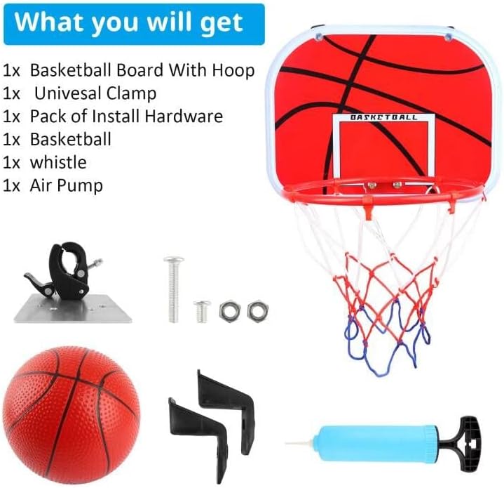 Trampoline Basketball Hoop, Kids Basketball Hoop for Trampoline with Pump and 1 Mini Ball, Sturdy for Toddlers and Children, Fit for Straight Pole