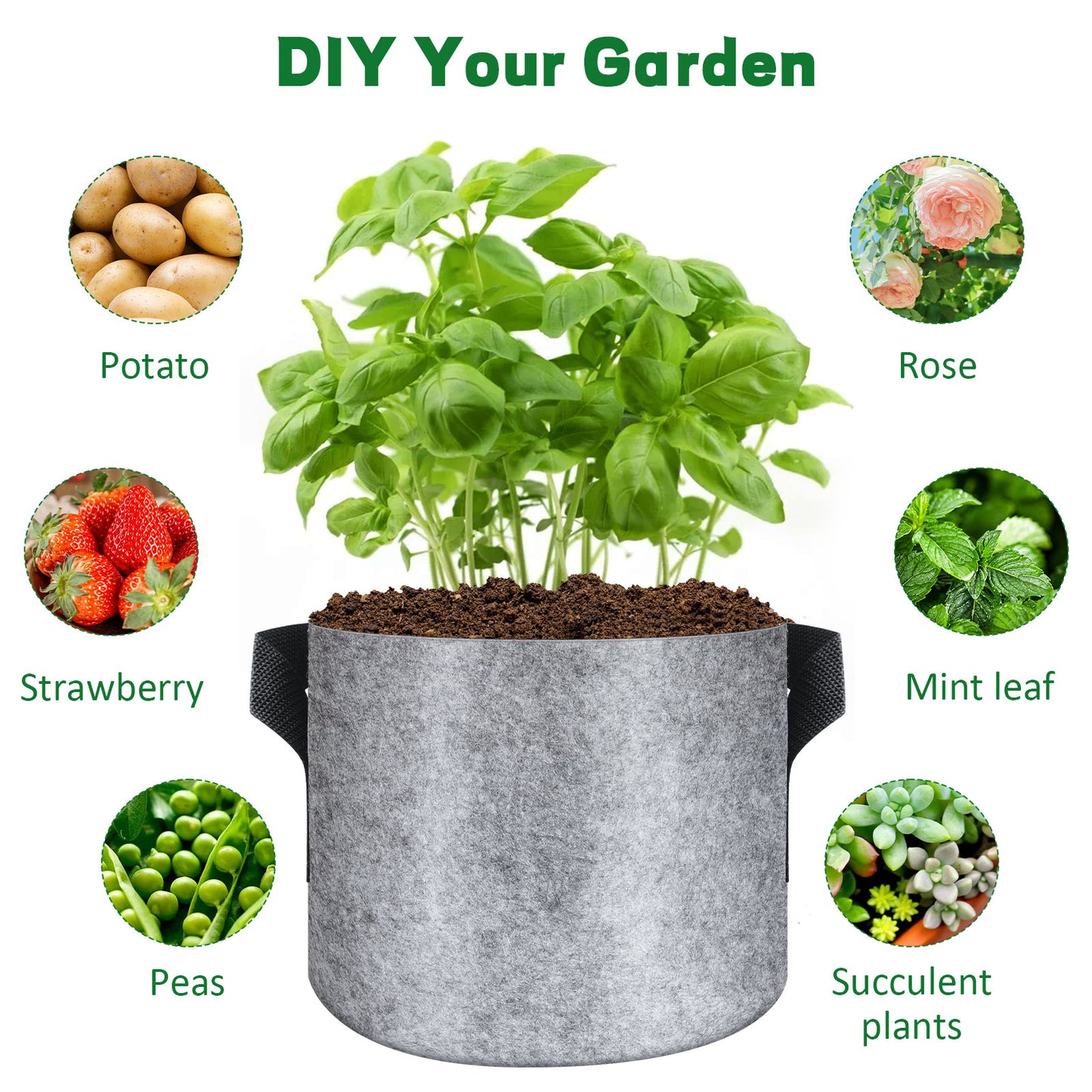 Grow Bags 5 Pcs - 5 Gallon Grow Bags Heavy Duty Non-Woven Fabric Pots with Handles Plant Grow Bags Perfect for Potato, Strawberry, Chili,Carrot, Radish, Peanut and Other Vegetables