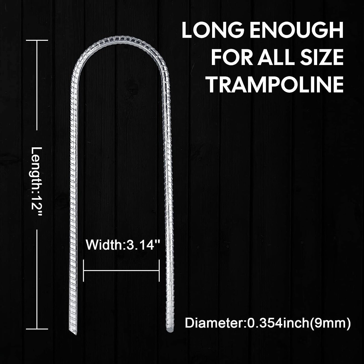 Trampoline Stakes Anchors High Wind Heavy Duty Trampoline Anchor Kit U Type Sharp Ends Safety Ground Anchor Galvanized Steel for Soccer Goals, Camping Tents and Huge Garden Decoration (8Pcs, Silver)