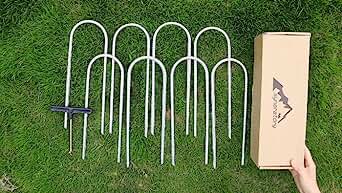Trampoline Stakes Anchors High Wind Heavy Duty Trampoline Anchor Kit U Type Sharp Ends Safety Ground Anchor Galvanized Steel for Soccer Goals, Camping Tents and Huge Garden Decoration (8Pcs, Silver)