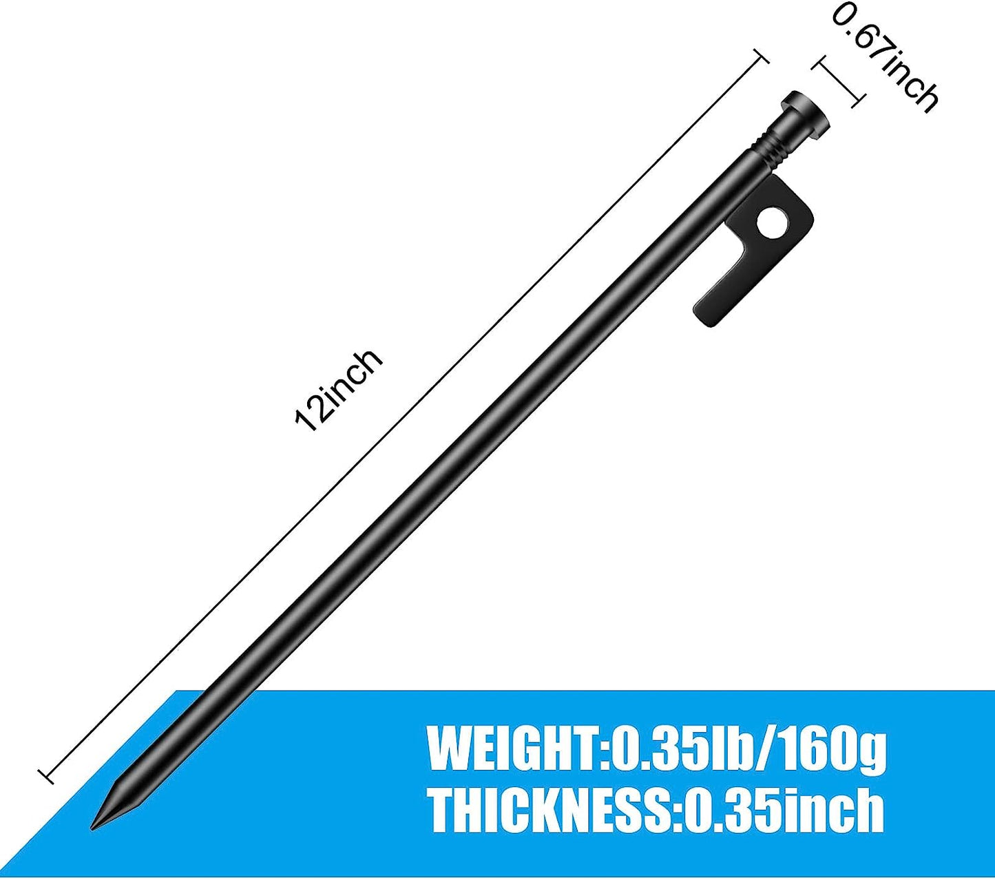 Tent Stakes Heavy Duty Ground Anchors Unbreakable and Inflexible for Camping,Galvanized Non-Rust Metal Tent Pegs 12inch Camping Stakes for Anchoring Tent, 8Pcs Canopy Stakes and 1pcs T-Hook (Back)