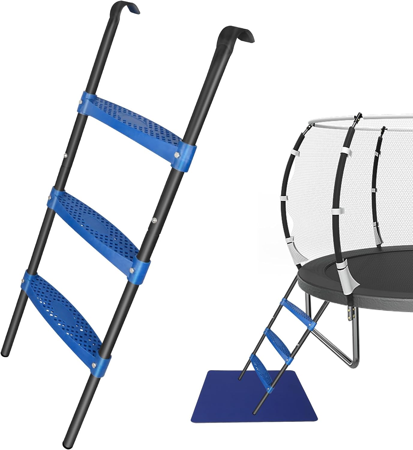 Trampoline Ladder 39inch Long, 3 Step Trampoline Steps with Horizontal Wide Steps, Trampoline Accessories for Kids and Adults (Blue 3 Step)