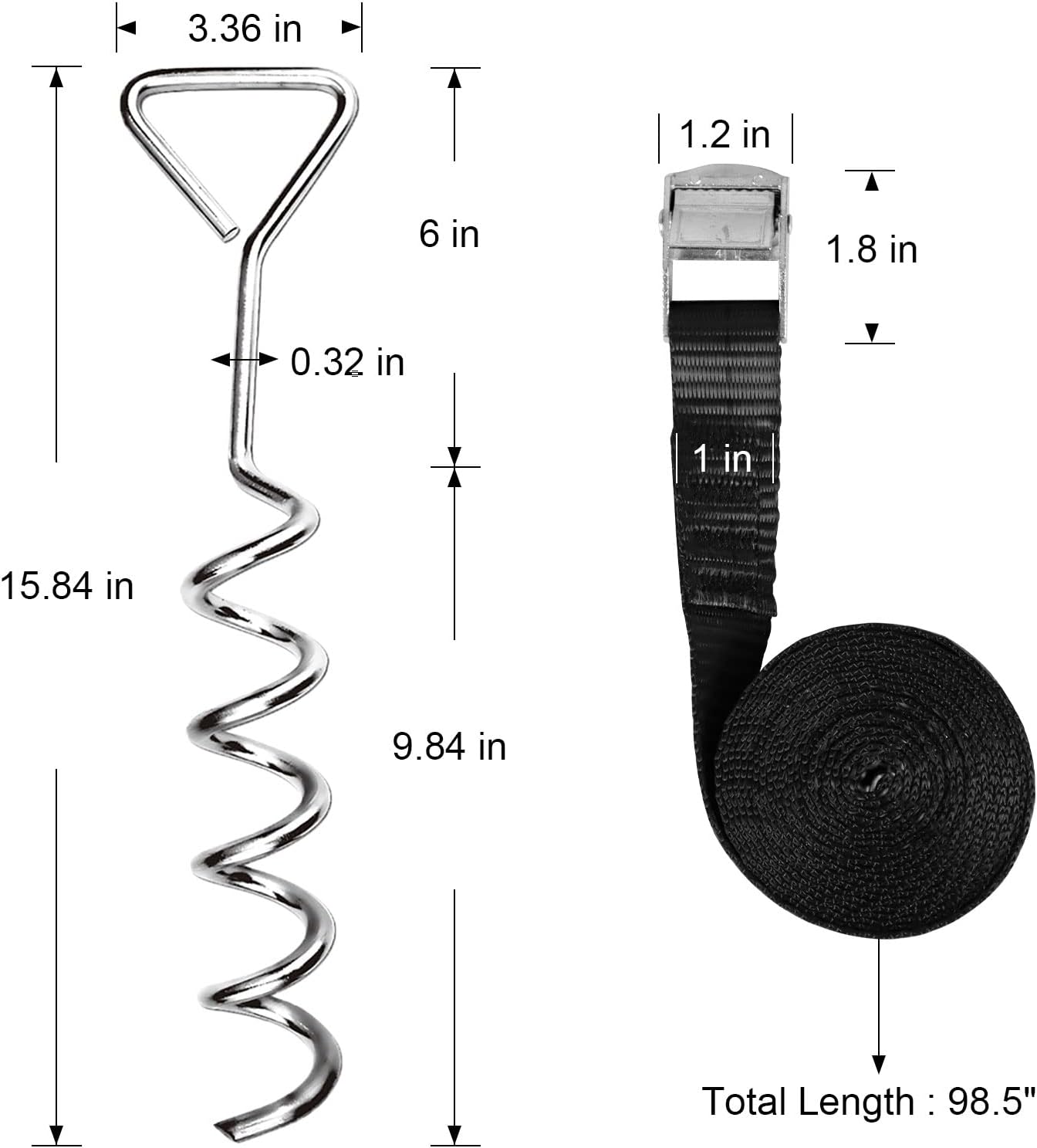 synoratory Heavy Duty Trampoline Stakes Anchors High Wind,Galvanized Steel Trampoline Anchors Kit for 15ft,14ft,12ft,10ftTrampoline,15.8inch Ground Anchors Trampoline Accessories