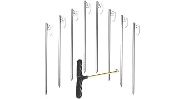 Tent Stakes Heavy Duty Ground Anchors Unbreakable and Inflexible for Camping,Galvanized Non-Rust Metal Tent Pegs 11.8inch Camping Stakes for Anchoring Tent, 8Pcs Canopy Stakes and 1pcs T-Hook