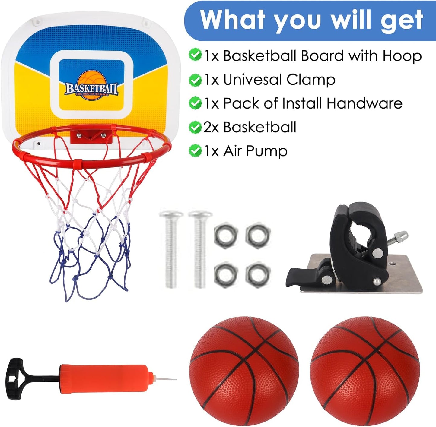 Trampoline Basketball Hoop, Teenager Basketball Hoop for Trampoline with Pump and 2 Mini Ball, Fit for Straight Pole