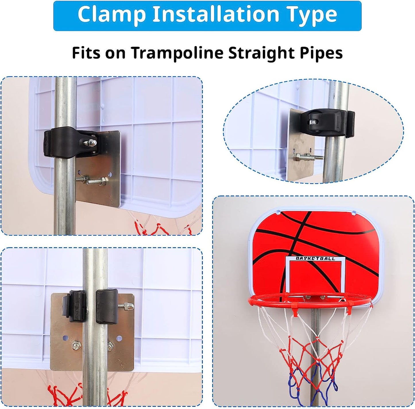 Trampoline Basketball Hoop, Kids Basketball Hoop for Trampoline with Pump and 1 Mini Ball, Sturdy for Toddlers and Children, Fit for Straight Pole