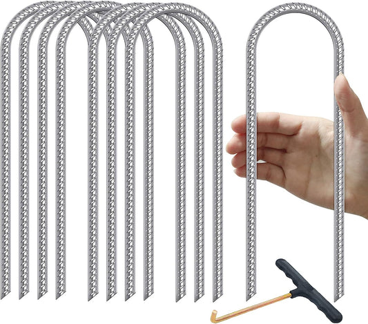 Trampoline Stakes Anchors High Wind Heavy Duty Trampoline Anchor Kit U Type Sharp Ends Safety Ground Anchor Galvanized Steel for Soccer Goals, Camping Tents and Huge Garden Decoration (8Pcs, Silver)