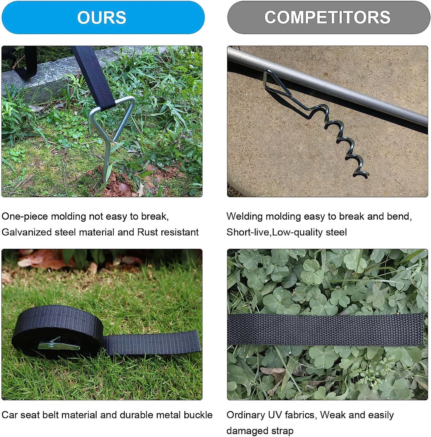synoratory Heavy Duty Trampoline Stakes Anchors High Wind,Galvanized Steel Trampoline Anchors Kit for 15ft,14ft,12ft,10ftTrampoline,15.8inch Ground Anchors Trampoline Accessories