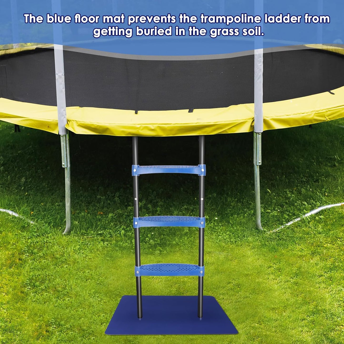 Trampoline Ladder 39inch Long, 3 Step Trampoline Steps with Horizontal Wide Steps, Trampoline Accessories for Kids and Adults (Blue 3 Step)