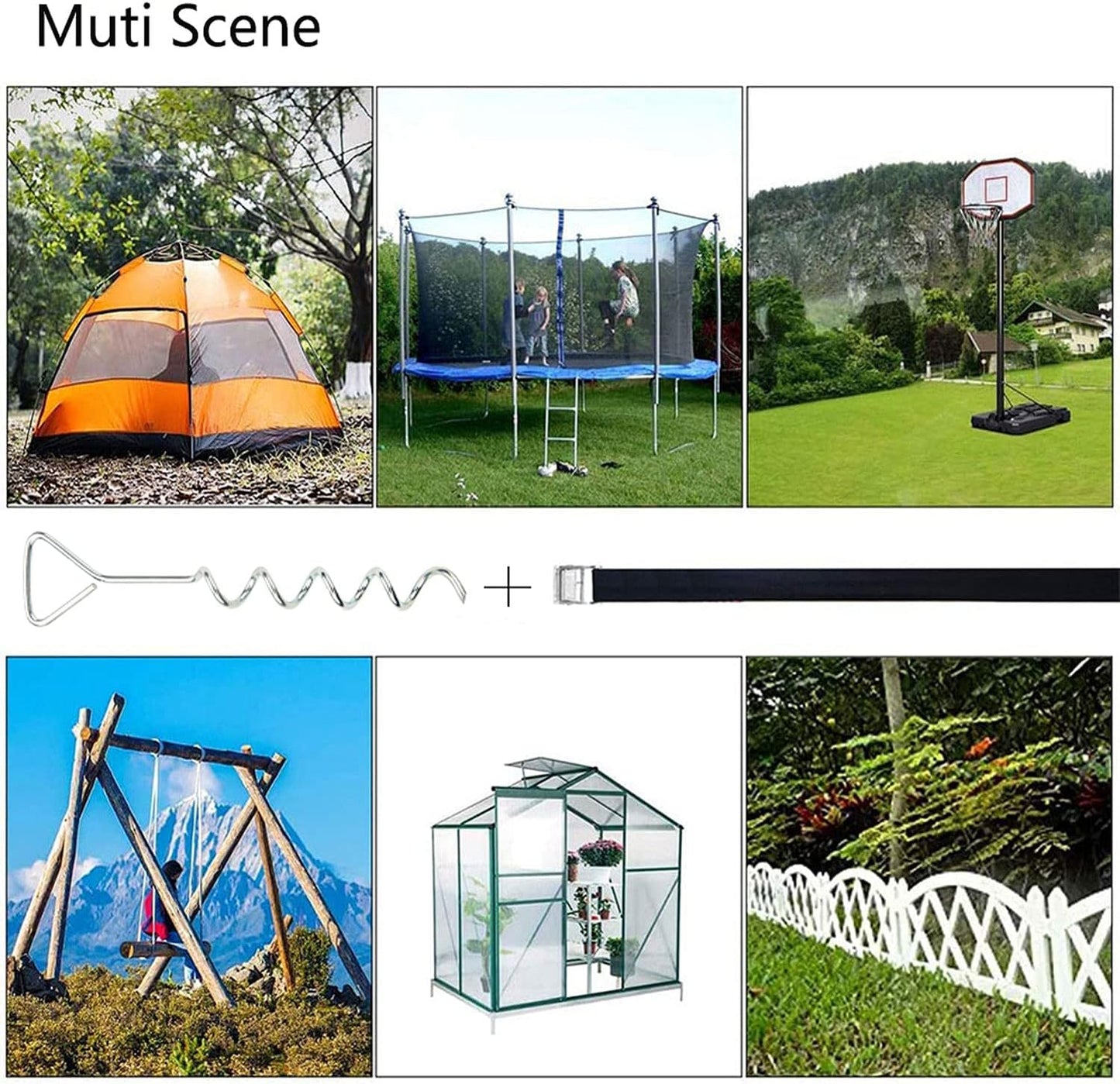 synoratory Heavy Duty Trampoline Stakes Anchors High Wind,Galvanized Steel Trampoline Anchors Kit for 15ft,14ft,12ft,10ftTrampoline,15.8inch Ground Anchors Trampoline Accessories