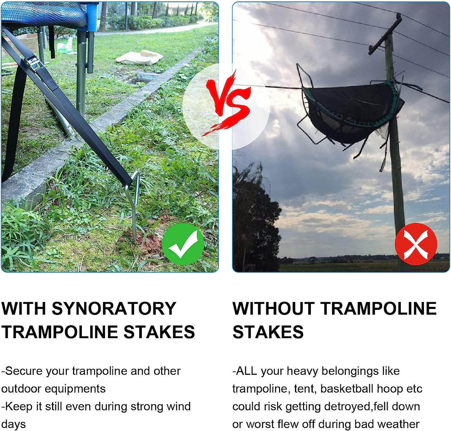 synoratory Heavy Duty Trampoline Stakes Anchors High Wind,Galvanized Steel Trampoline Anchors Kit for 15ft,14ft,12ft,10ftTrampoline,15.8inch Ground Anchors Trampoline Accessories